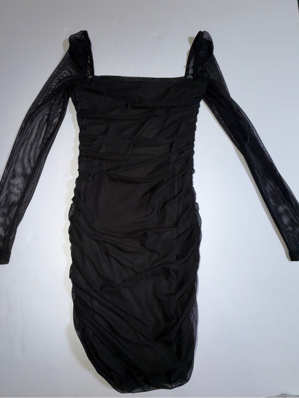 Princess Polly Black Long-Sleeve Ruched Mesh Bodycon Dress